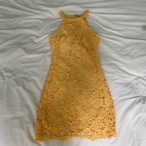 Lulus Love Poem Yellow Lace Mini Dress sz XS